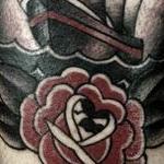 Tattoos - Traditional color ship with rose tattoo, Frichard Adams Art Junkies Tattoo   - 106679