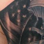 Tattoos - Realistic black and gray flag added to previous tattoo, Mike Riedl Art Junkies Tattoo  - 104180