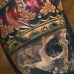 Tattoos - Realistic skull with crown and sunflower tattoo, Brent Olson Art Junkies Tattoo - 101846