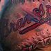 Tattoos - realistic color braves baseball tattoo, Brent Olson Art Junkies Tattoo - 75461