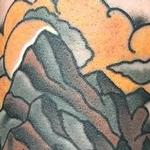 Tattoos - Traditional color pipe with water and mountains tattoo. Gary Dunn Art Junkies Tattoo  - 103791