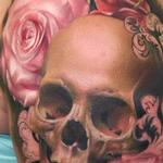 Tattoos - Realistic skull and flowers with filligree - 101438