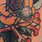 Tattoos - Traditional color rose with spider and bones tattoo. Mike Riedl Art Junkies Tattoo - 100088