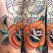 Tattoos - In Progress -Colored traditional old school microphone with colored roses Mike Riedl Art Junkies Tattoo - 72916