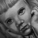 Realistic color portrait of little girl and pocket watch tattoo, Brent Olson Art Junkies Tattoo  Tattoo Thumbnail