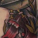 Tattoos - Traditional color bird with bottom jaw of skull tattoo. Mike Riedl Art Junkies Tattoo  - 108755