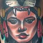 Tattoos - Traditional native girl with lion on head tattoo, Gary Dunn Art Junkies Tattoo - 100523