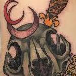 Tattoos - Traditional color bob cat skull with sickle knife tattoo, Mike Riedl Art Junkies Tattoo  - 106419