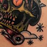 Tattoos - Traditional color skull with palm tree and falling eye balls. Mike Riedl Art Junkies Tattoo  - 108425