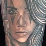 Tattoos - Realistic black and gray girl with gun portrait tattoo. Scott Grosjean Art Junkies Tattoo. - 108621