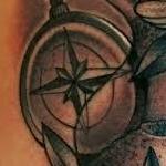 Black and Gray traditional compass with flowers tattoo. Frichard Adams Art Junkies Tattoo  Tattoo Design Thumbnail