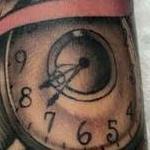 Traditional color pocket watch with banner tattoo. Frichard Adams Art Junkies Tattoo.  Tattoo Design Thumbnail