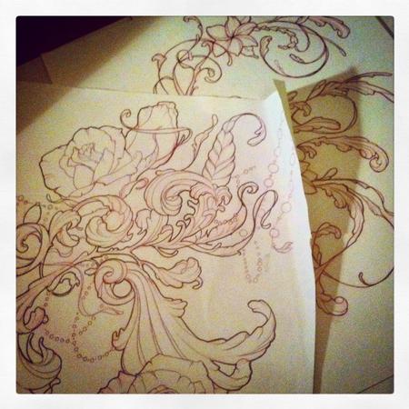 Tattoos - filigree and roses tattoo design - 109599