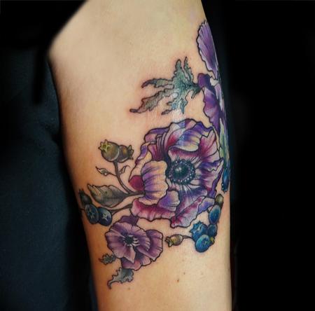 Aubrey Mennella - anemone purple flower tattoo