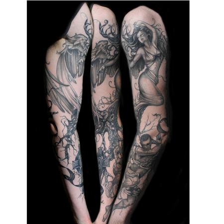 Aubrey Mennella - angel tree sleeve tattoo