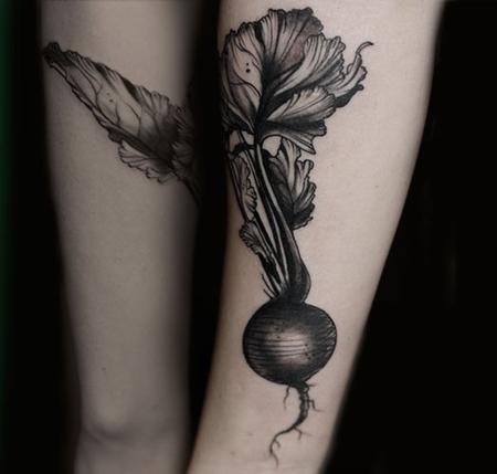 Aubrey Mennella - radish vintage vegetable tattoo