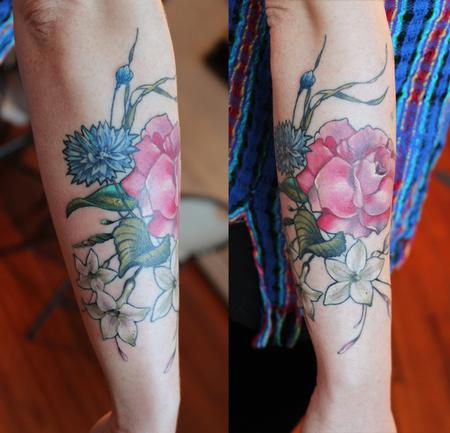 Aubrey Mennella - rose corn flower jasmine tattoo