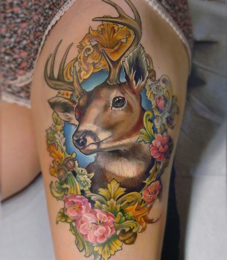Tattoos - victorian picture frame deer tattoo - 131968