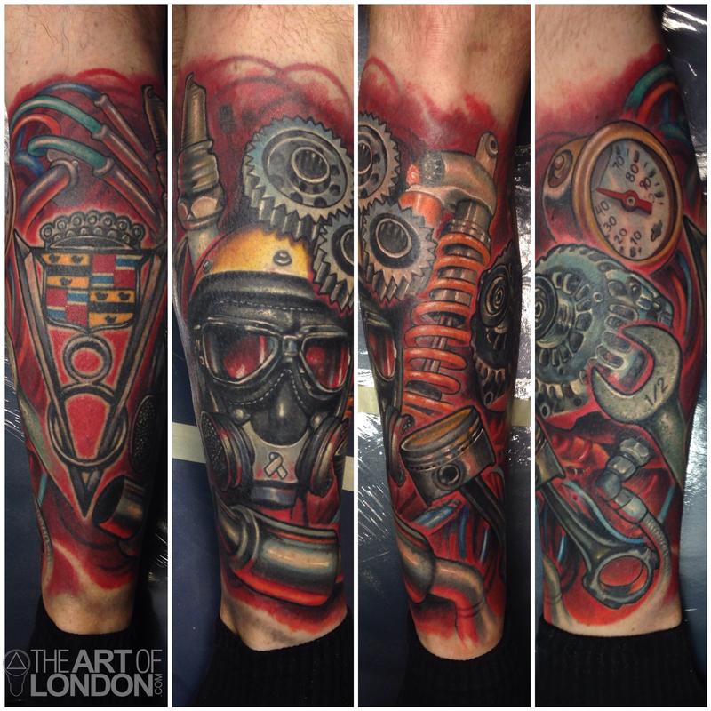 Automotive Gear Head Car Engine Parts by London Reese TattooNOW