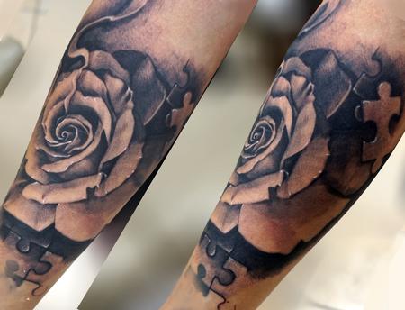 George Muecke - rose puzzle piece tattoo girl tatts