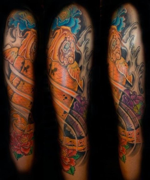 koi fish tattoo sleeve. Tattoos Sleeve. koi fish three