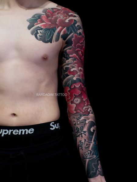 George Bardadim - Japanese sleeve. Botan tattoo