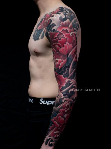 George Bardadim - Botan Japanese Tattoo. Japanese Full Sleeve Tattoo