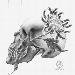 tattoo galleries/ - Skull and a chrysanthemum drawing. - 61632