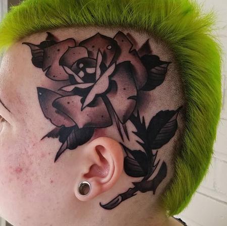 Ben Amos - head rose tattoo