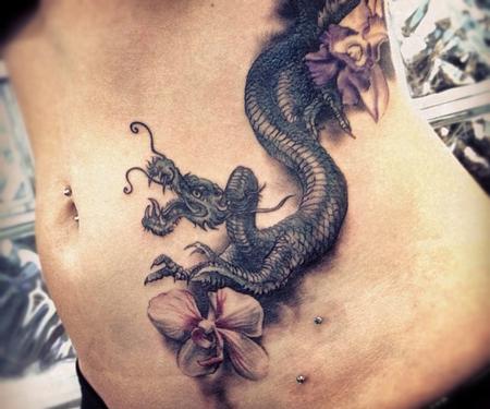 Tattoos - Dragon with flowers - 63369