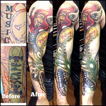 I've been working on some larger projects. Here's some shots of a sleeve I'm working on. It's also a double cover-up. Thanks for looking. 