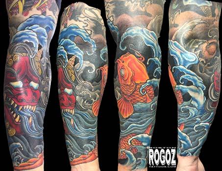 koi and oni forearm tattoo by boston rogoz tattoonow koi and oni forearm tattoo by boston rogoz tattoonow