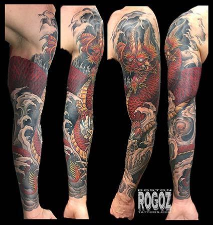 Boston Rogoz - Dragon and water sleeve tattoo