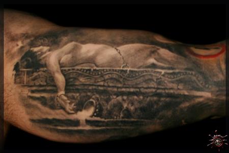 Caesar - Frank Frazetta : Sacrifice, painting reproduction on the inside of the arm