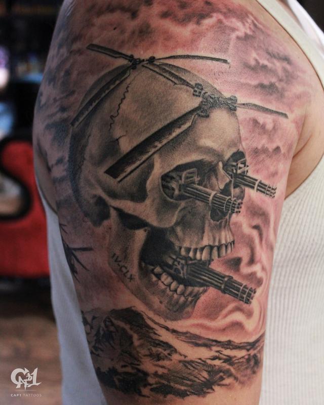 Army Skull Tattoo (Skull Helicopter) by Capone : Tattoos