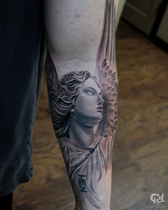 Stone Angel Half Sleeve Tattoo by Capone Tattoos