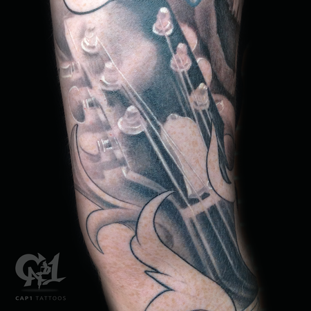 Tattoos - Realistic Guitar Headstock Tattoo - 123007