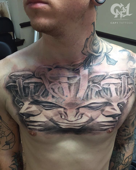 Capone - Mushroom Psychedelic Chest Tattoo