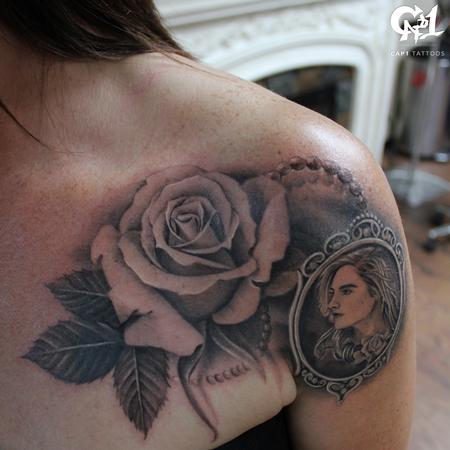 Capone - Rose and Mini Portrait Tattoo