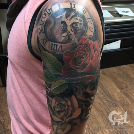 Capone - Mechanical Clock and Roses Sleeve 