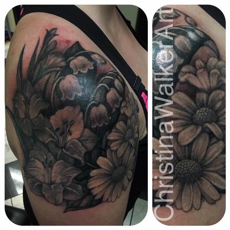 Tattoos - Black and Gray Floral Quarter Sleeve - 127730
