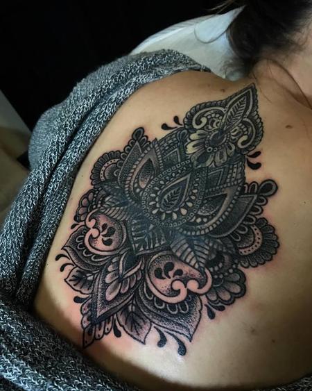 Christina Walker - Ornate Lotus back tattoo 