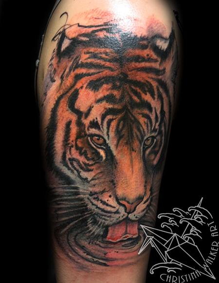 Watercolor Tiger Half Sleeve  Tattoo Design Thumbnail