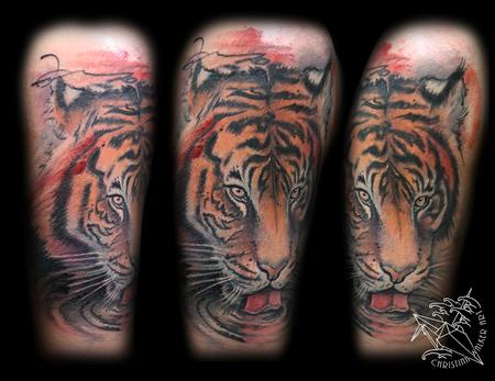 Watercolor Style Tiger Half Sleeve Tattoo Design Thumbnail