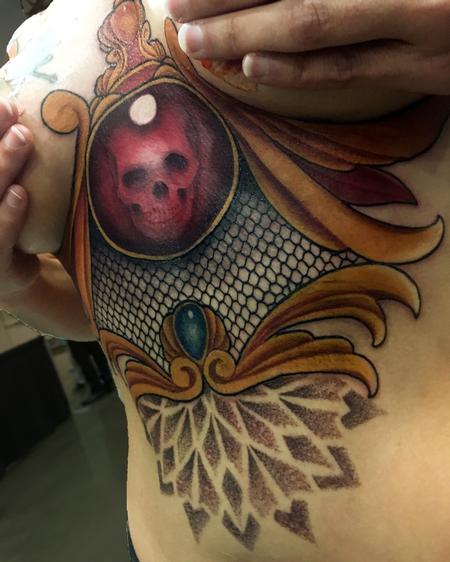 Eddie Zavala - Skull Jewel Sternum tattoo