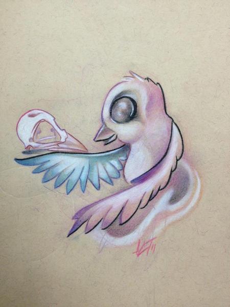 Tattoos - bird with skull sketch - 70624