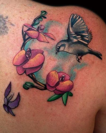 Tattoos - Sparrow and orchids