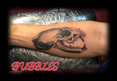 Ashley Bubbles McBride - Mongoose_skull_tattoobyBubbles