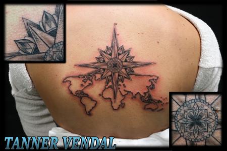 Tattoos - Black & Grey World Map & Star - 130851