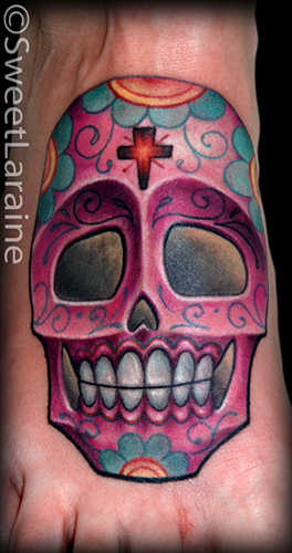 Skull Tattoo On Foot. sugar skull tattoo. sugar